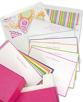 Colorful Hand-Bordered Flat Note Card Ensemble - Raised Ink